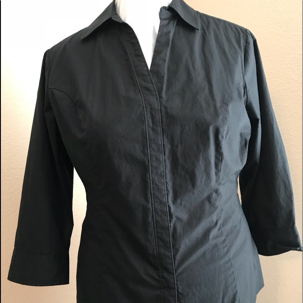 Ladies black 3/4 sleeve Lee button dress shirt L